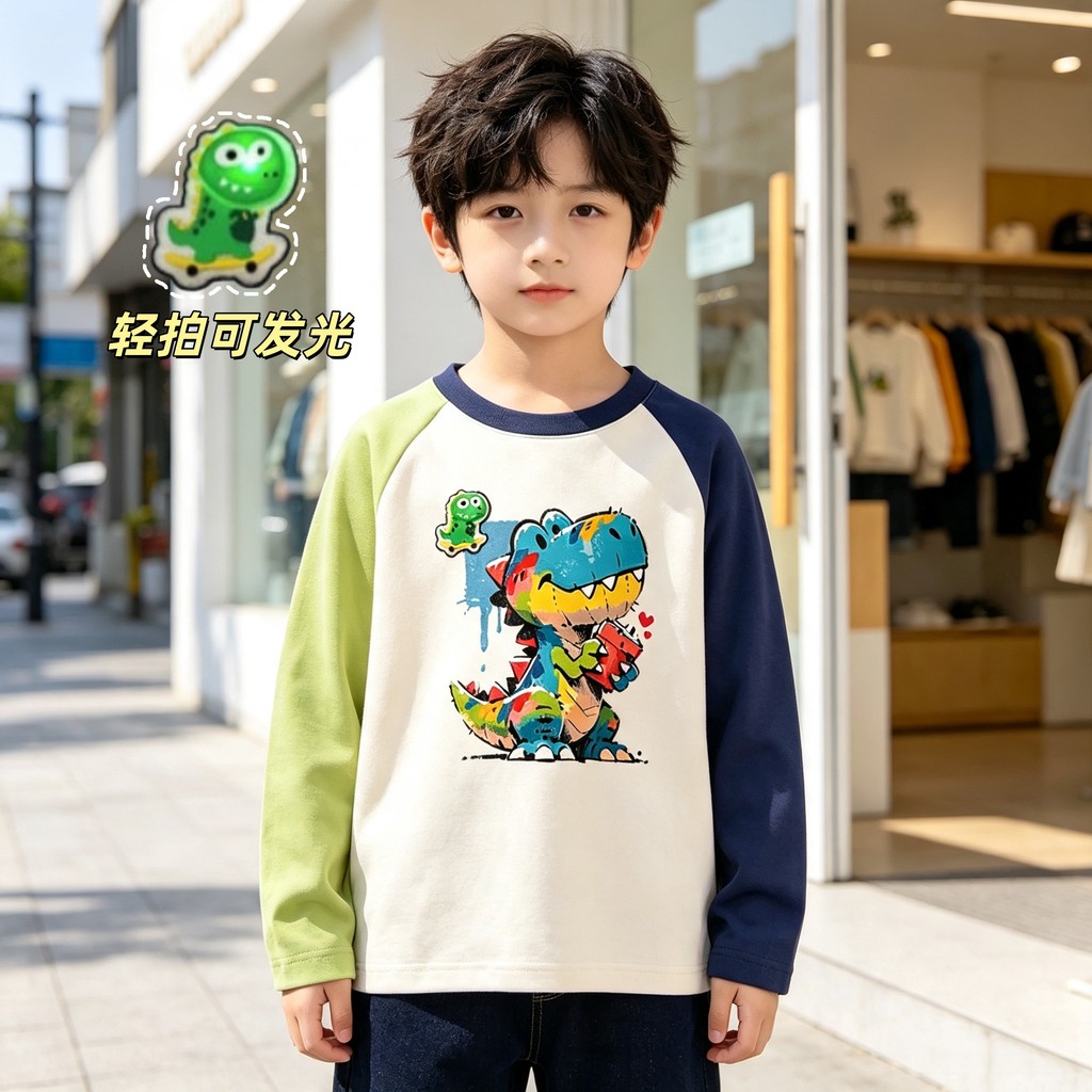 Meninos de manga comprida camiseta de fundo infantil médio grande crianças interior puro algodão camiseta 2026 primavera