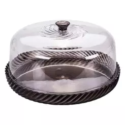 Boleira com Tampa Porta Bolo Tortas Doces Preto Twist Redonda Natal Mesa Posta Plasútil