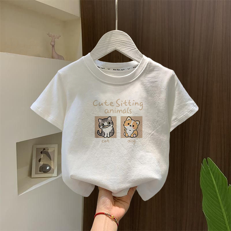 Meninos meninas puro algodão de manga curta camiseta 2026 verão novo estilo crianças estilo ocidental topos médio pequen