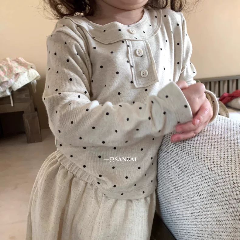 Meninas roupas de outono de manga comprida camiseta bolinhas menina bebê outono camisa de fundo topos moda crianças All-