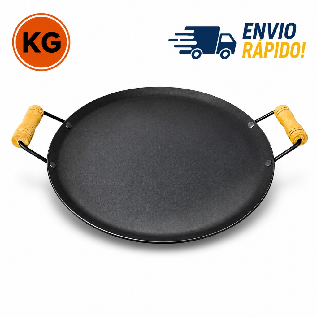 Tacho Disco de Arado Grande 60cm Redondo em Aço Carbono com Alças de Madeira | Envio Rápido | JCN