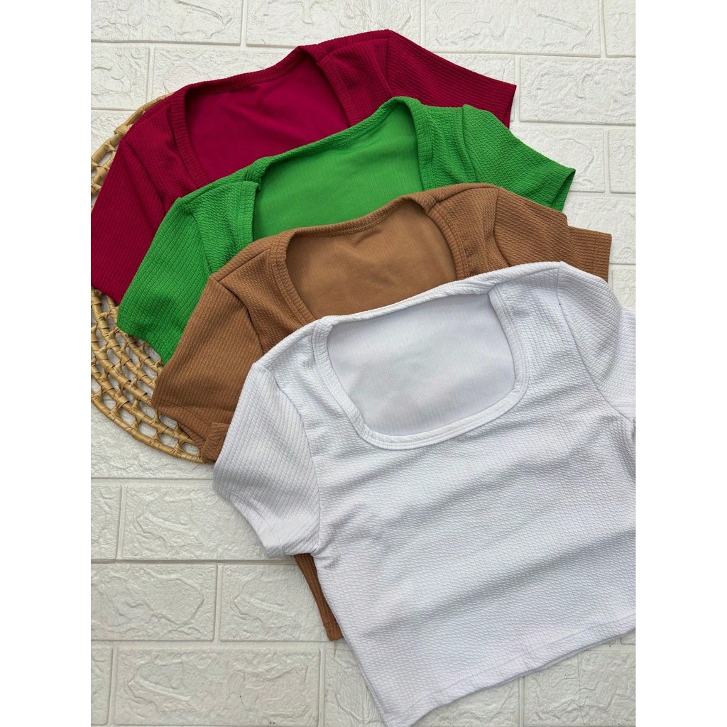 Kit 3 cropped camisa manga curta feminino básico canelado