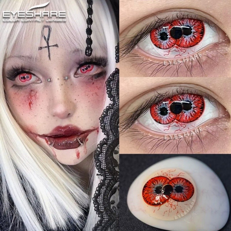 EYESHARE 2 Pcs Cosplay Lentes De Contato Contatos Vermelhos Lente Cor De Halloween Olho Branco Louco Anime Preto Maquiag