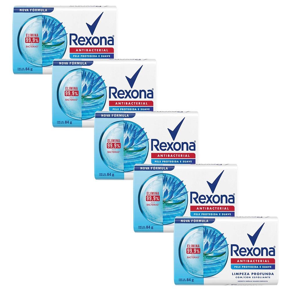 Kit 5 Sabonetes em Barra Antibacterial Limpeza Profunda Rexona Cartucho 84g em Oferta na Shopee