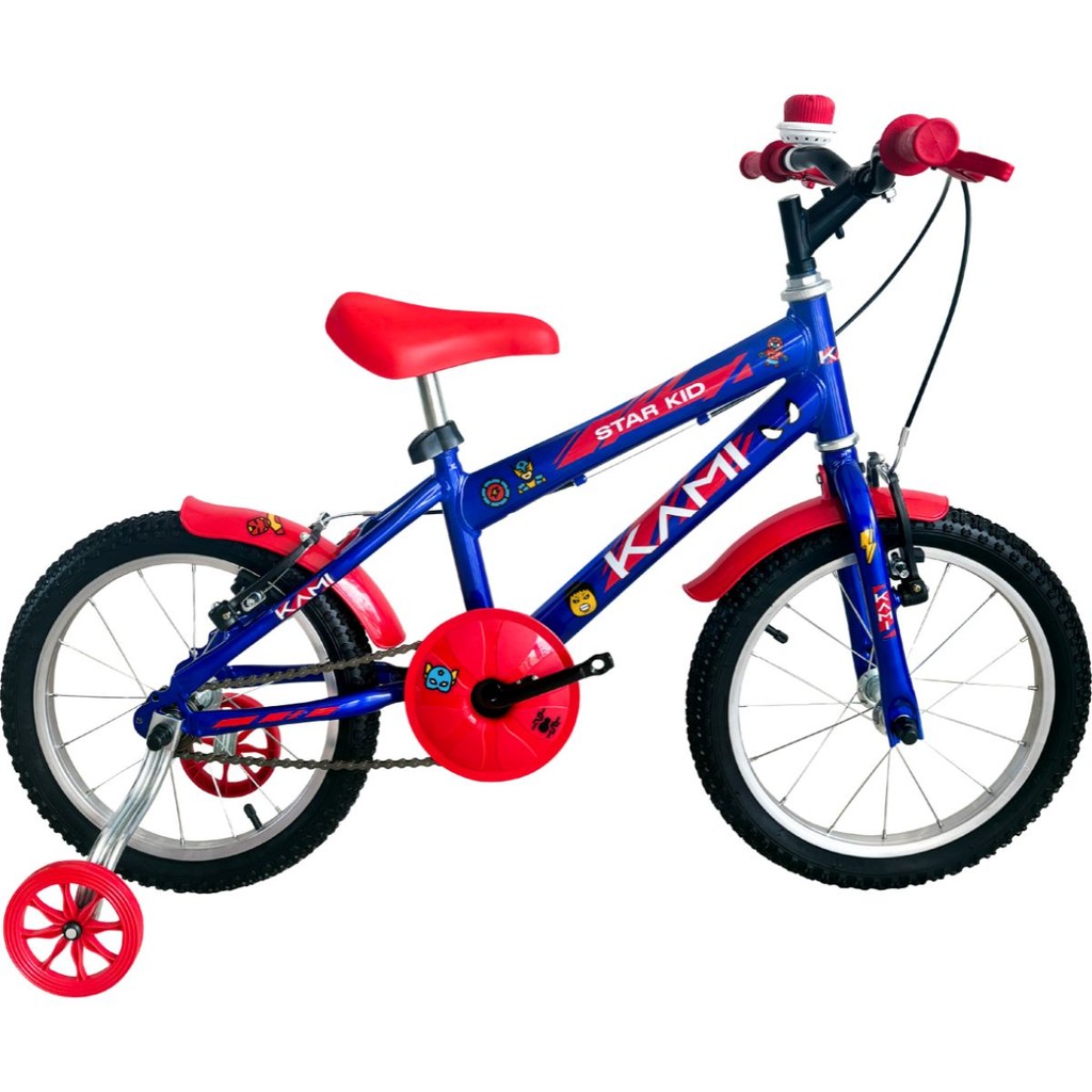 Bicicleta Infantil Criança Aro 16 Menino Kami Bikes Heróis Masculino Homem Aranha Com Rodinha Lateral Cor Azul