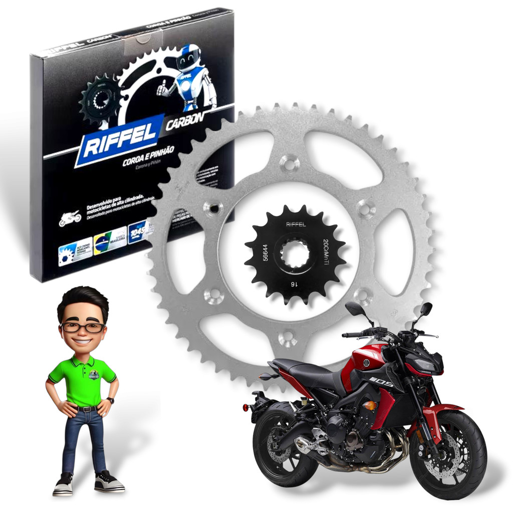 Kit Coroa Pinhão Riffel Mt-09 2014 Á 2020 Mt-07 2015 Á 2022