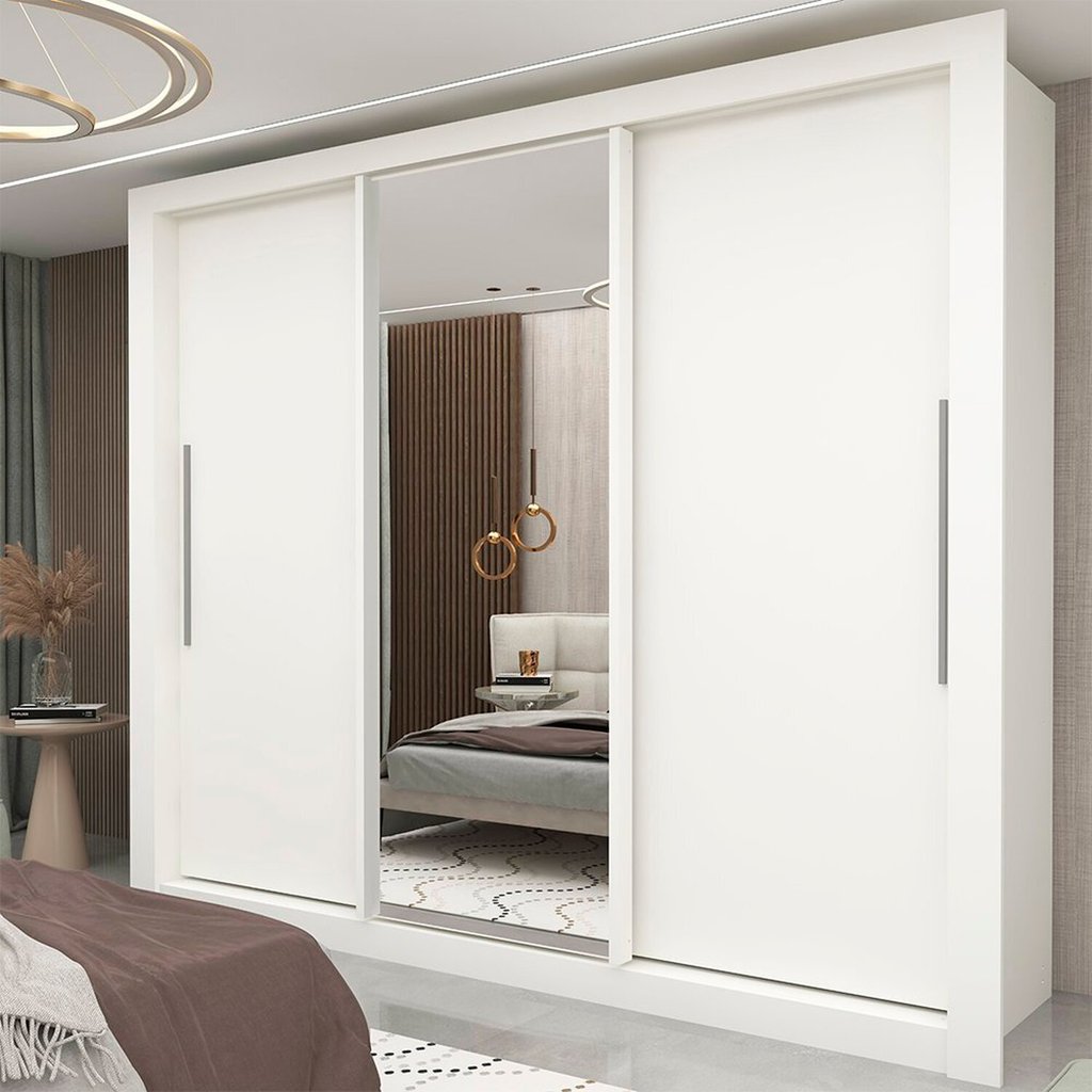 Guarda-roupa Casal 3 Portas 1 Porta Espelhada Milão Yescasa 100% MDF Branco