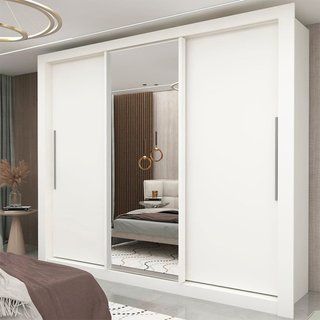 Guarda-roupa Casal 3 Portas 1 Porta Espelhada Milão Yescasa 100% MDF Branco