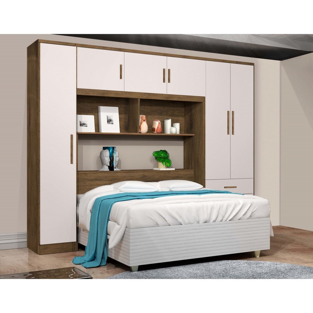 Guarda Roupa Casal com Cabeceira 6 Portas 3 Gavetas Top Cancun  Jequitiba/Off White em Oferta na Shopee