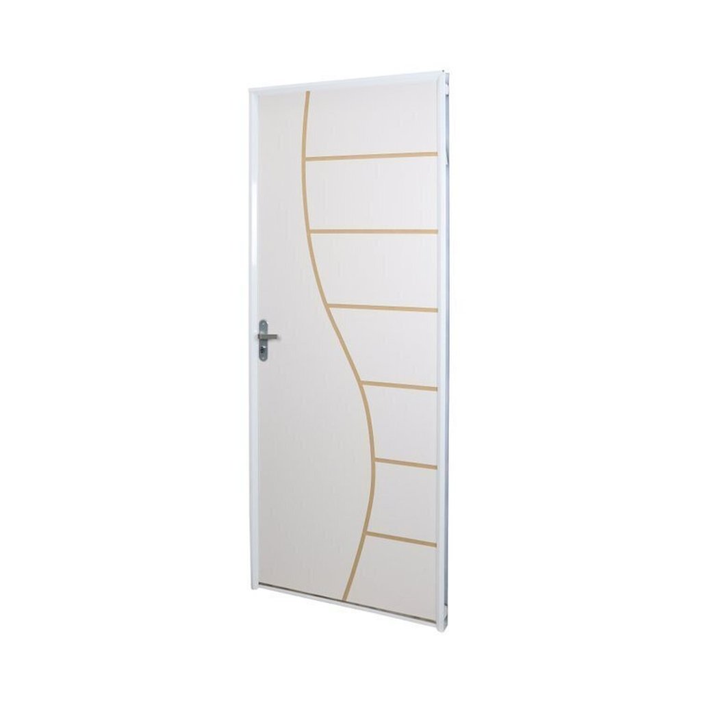 Detalhes do 2 Kits Porta de Madeira Decorada 215x85cm com Batente de Aço 06cm Cantareira