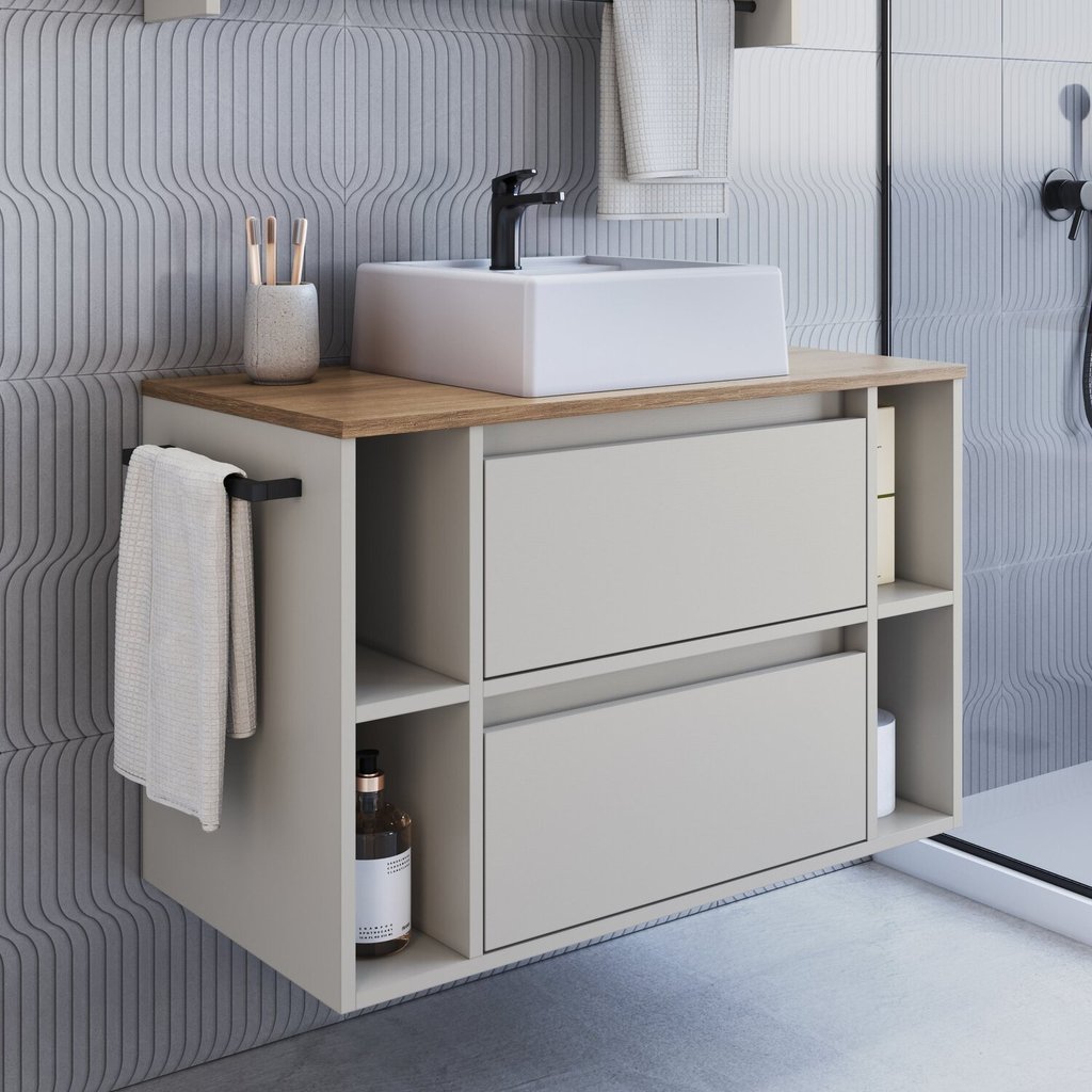 Gabinete de Banheiro Suspenso 80cm com 4 Nichos 1 Toalheiro 1 Porta 1 Gaveta Bh8010 com Cuba Mel/Arenas em Oferta na Shopee