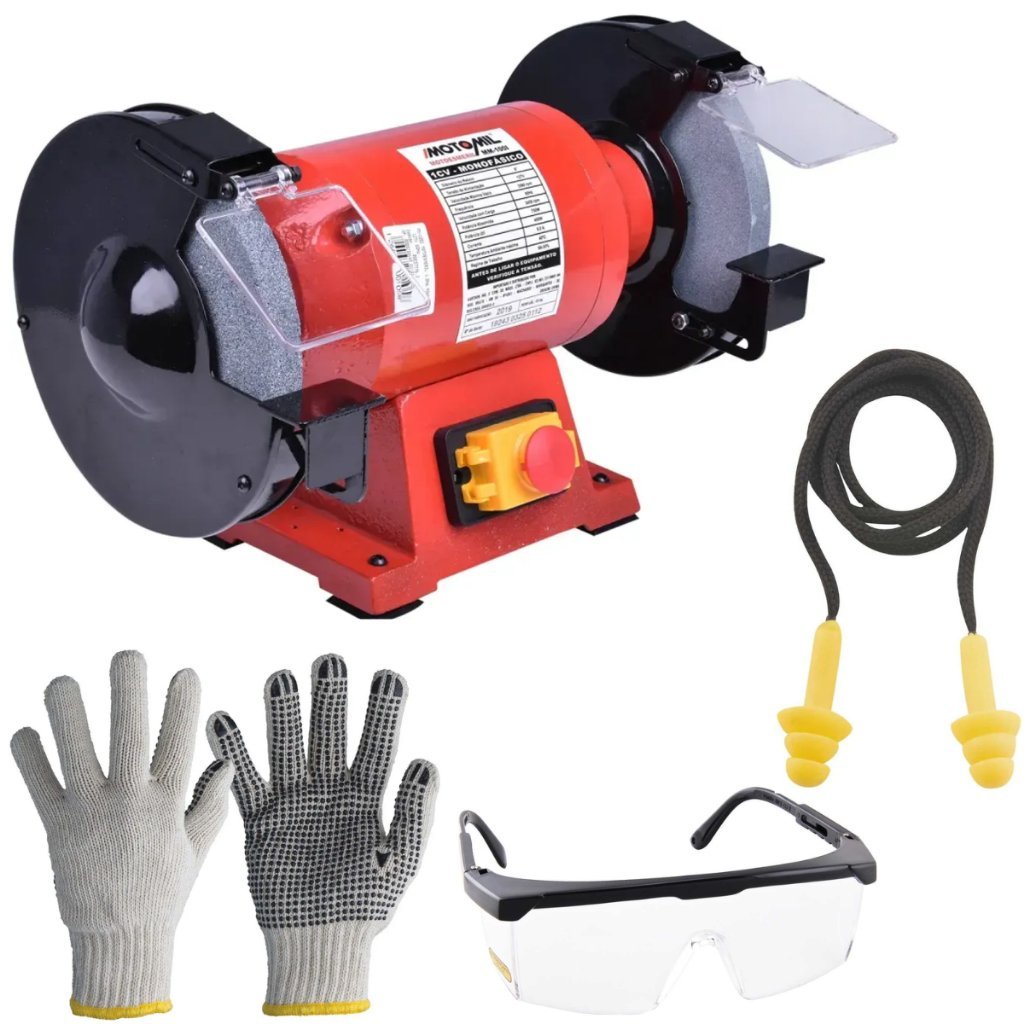 Moto Esmeril Lixadeira De Bancada 8 Pol 735w 1cv Uso Profissional Motomil