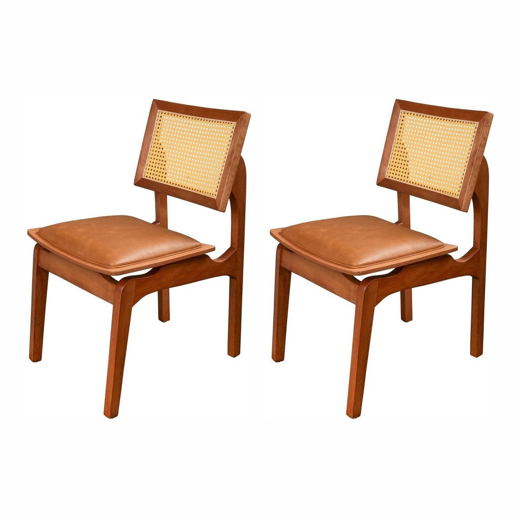 Kit 2 Cadeiras de Madeira 100% Maciça Tauari e Rattan Natural com Assento Estofado Daren Li 2 em Oferta na Shopee