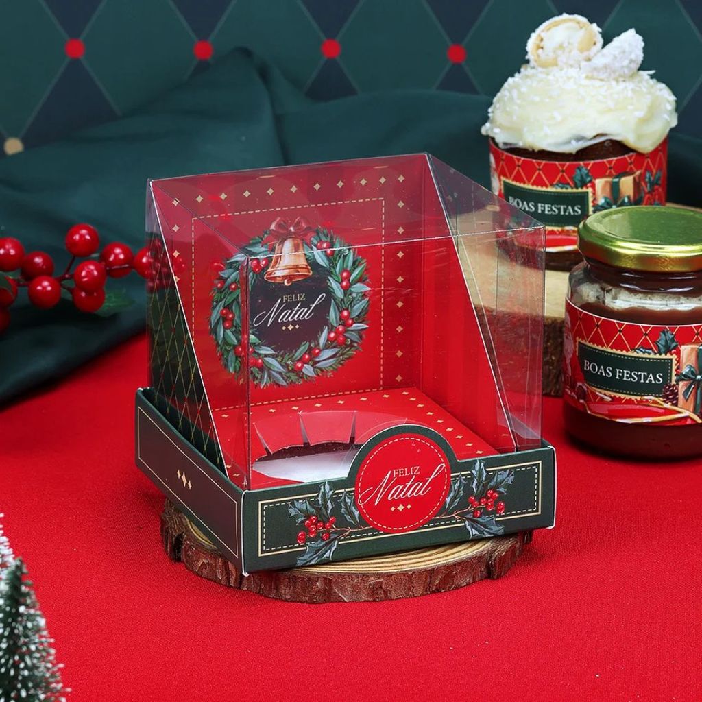20 CAIXA PARA MINI PANETONE COM TAMPA DE ACETATO VINTAGE 5109 ( JANGO NATAL 2025 )