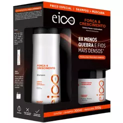 Kit Eico Shampoo 300ml Máscara Tratamento Antiquebra 300ml Força e Crescimento