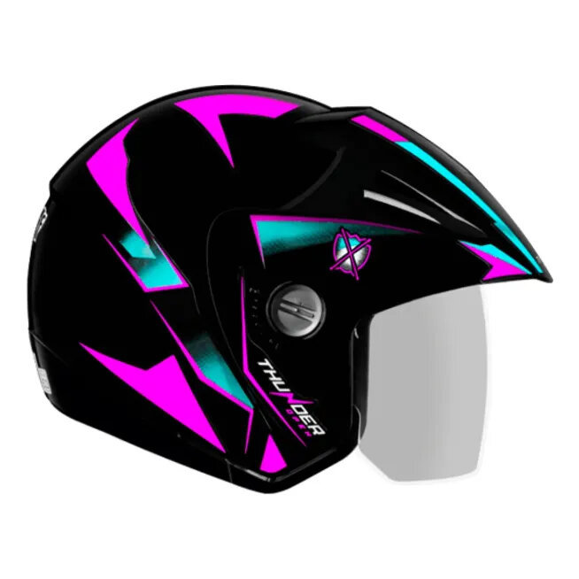 Capacete Aberto Masculino Ebf Thunder Steel Preto e Rosa Brilhante Moto