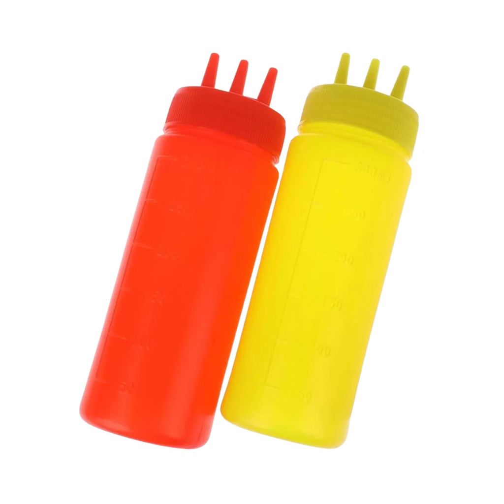 Kit Bisnaga Galheteiro 2 Peças 360ML Plástica Bico Triplo para Catchup e Mostarda Mesa Posta Duo