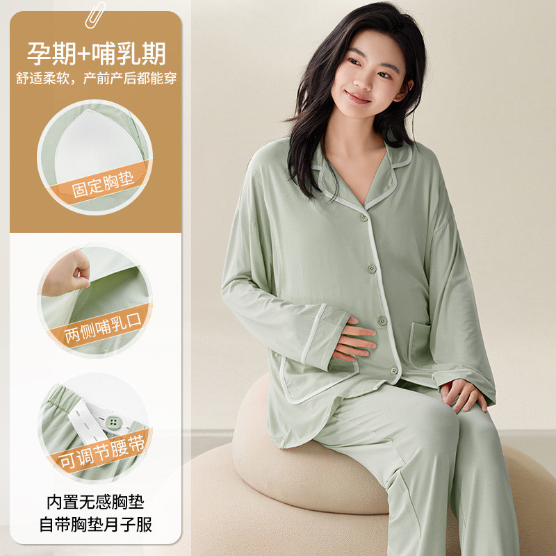 Xiyue novo estilo Modal com almofada no peito fixa pijamas primavera outono manga comprida mulheres grávidas pós-parto a