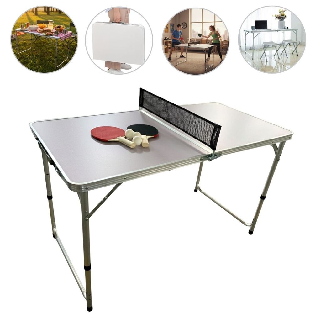 Mesa 2 em 1 Camping e Ping Pong Dobrável 1,20m com Maleta Portátil Raquetes e Bolas - Importway em Oferta na Shopee