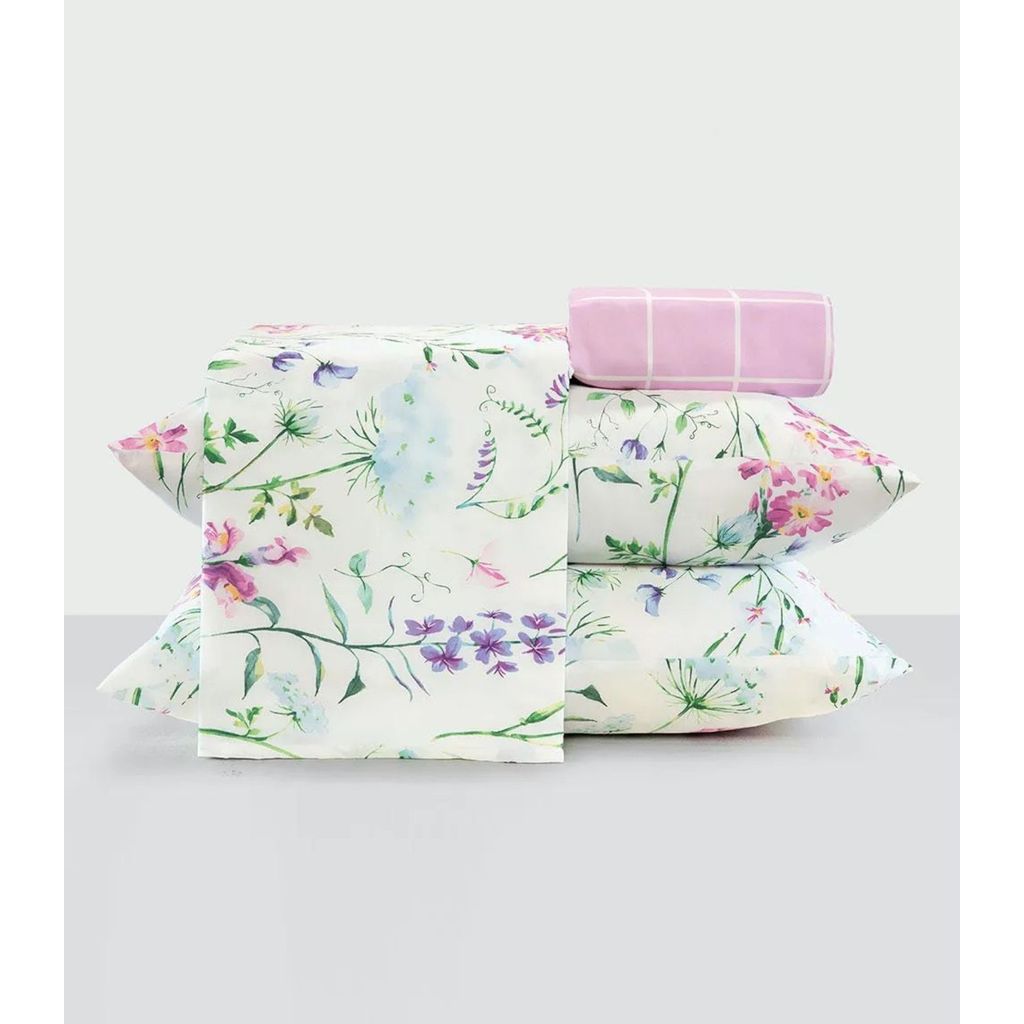 Jogo De Cama Casal Floral 200 Fios Lar e Lazer Bege