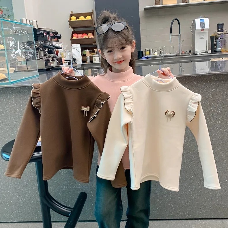 Meninas camiseta longa Casual primavera outono novo estilo crianças estilo ocidental solto topo meninas primavera outono