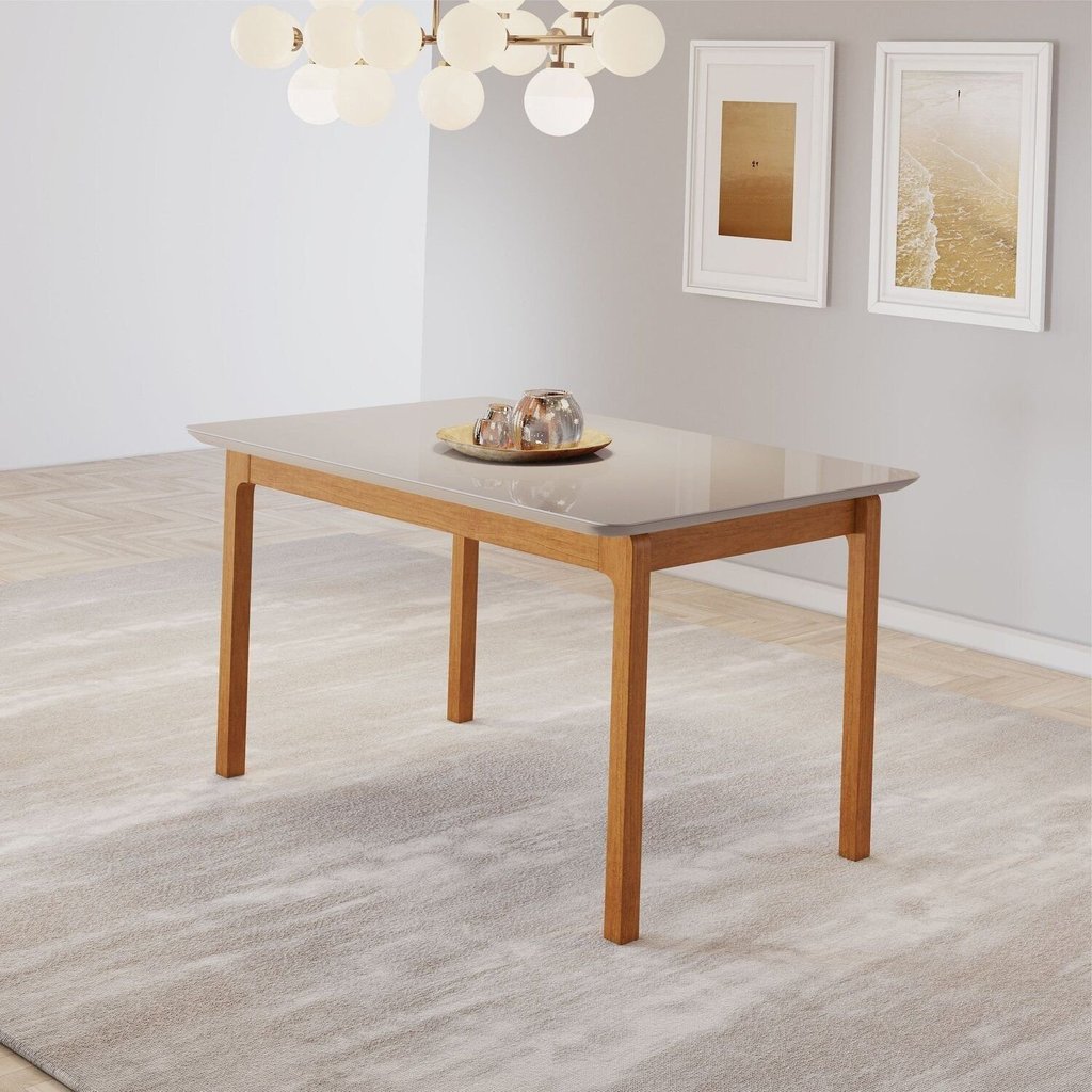 Mesa de Jantar Cativa 120cm x 80cm Retangular 4 Lugares Tampo MDF com Vidro Branco/Cinamono/Off White 120