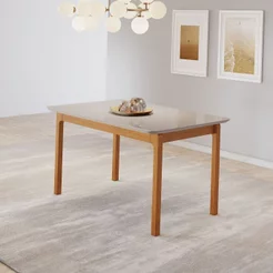 Mesa de Jantar Cativa 120cm x 80cm Retangular 4 Lugares Tampo MDF com Vidro Branco/Cinamono/Off White 120