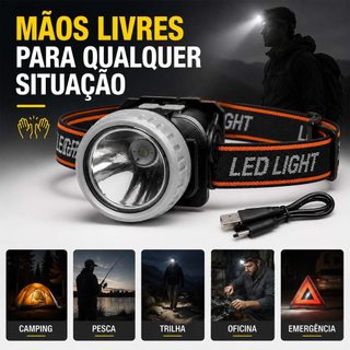 Lanterna de Cabeça LED Recarregável USB Braswei BW6473 com Estojo