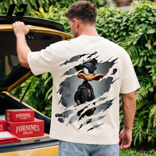 Camiseta Pato Gangster 100% Algodão Estampa Grande Profissional Streetwear Alta Qualidade Verão Casual Unissex Oversize