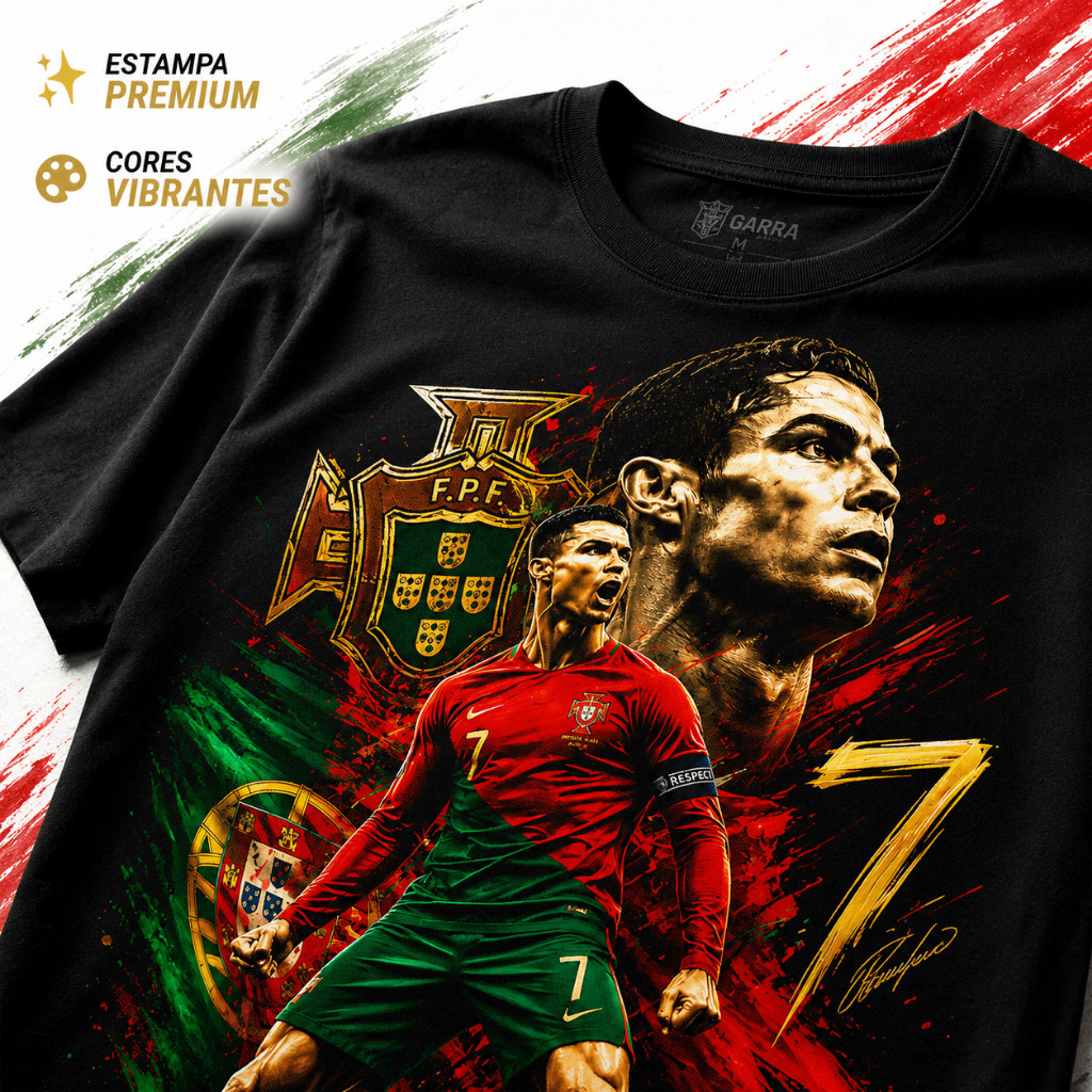 Camiseta Portugal Estampa Premium CR7 CRISTIANO RONALDO ESTAMPA EM DTF 100% ALGODÃO TAM INFANTIL ADULTO PLUS SIZE