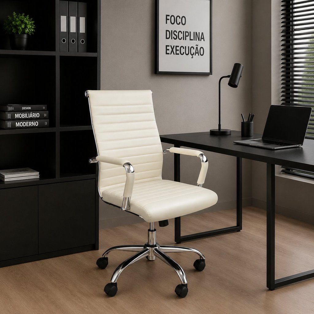 Cadeira Escritório Diretor Office com Rodízio Esteirinha Confort Branco Branco