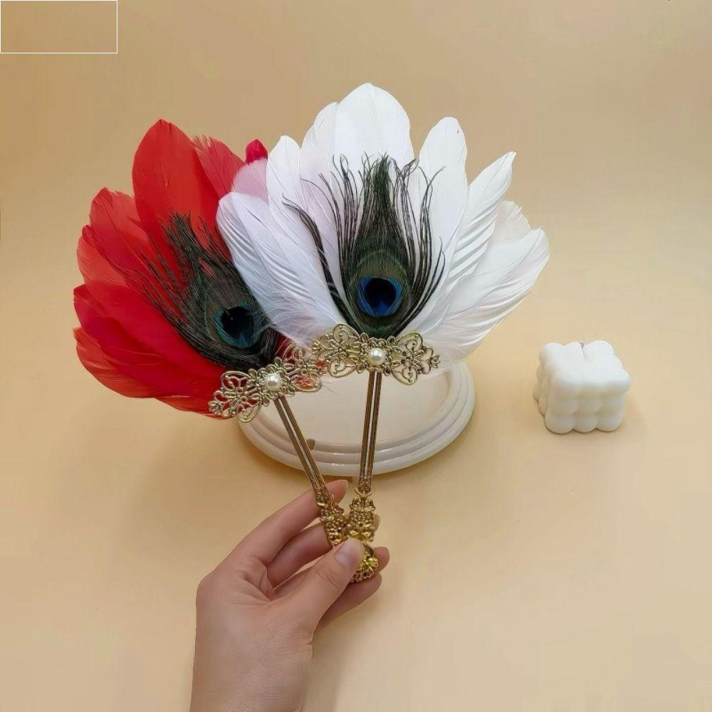 Leque De Artesanato Decorativo  , Mão De Penas De Pavão Antigo Dança Vintage Feito À Elegante