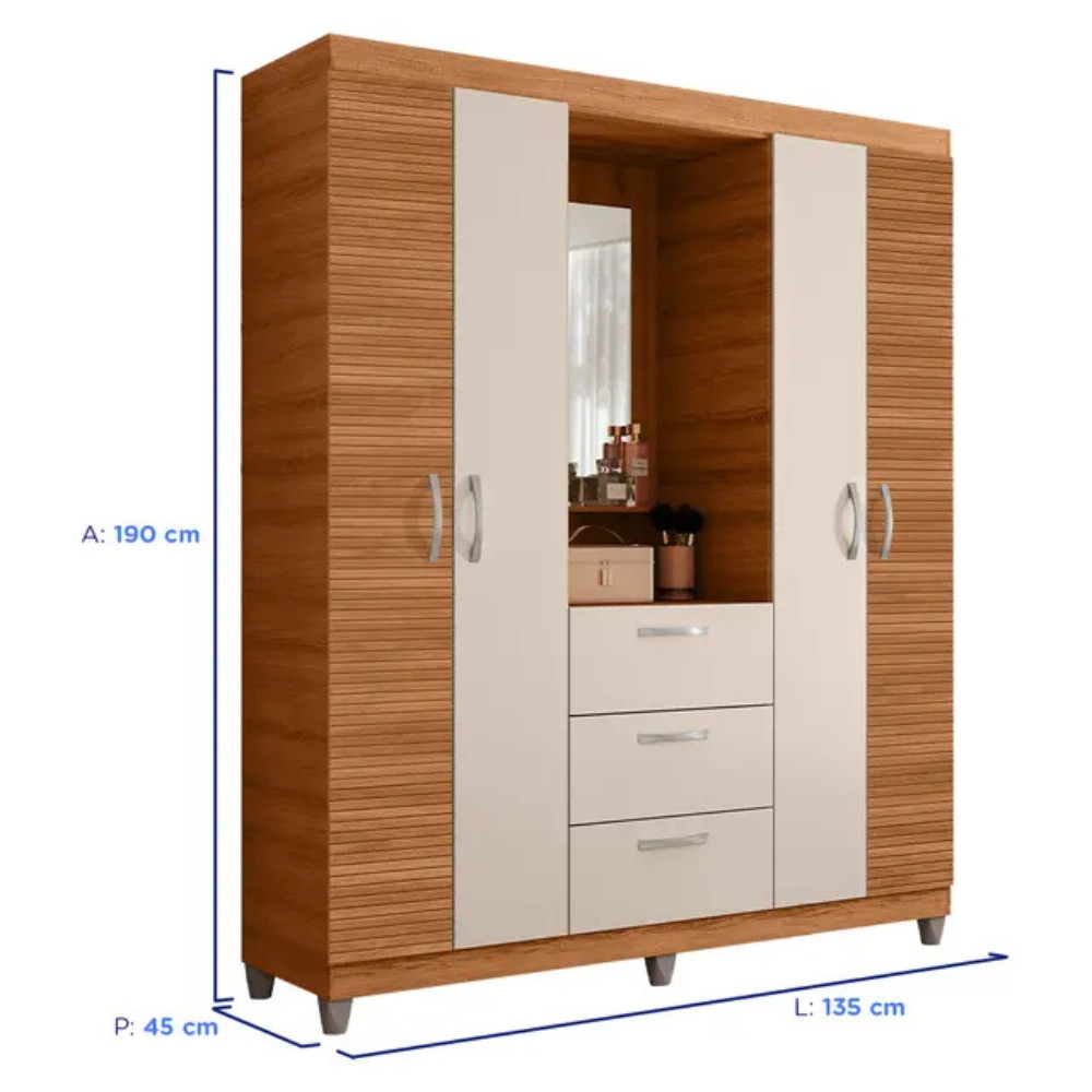 Guarda-Roupa Solteiro 4 Portas Bater 3 Gavetas Capelinha Clapton Caemmun — imagem 2 de 2