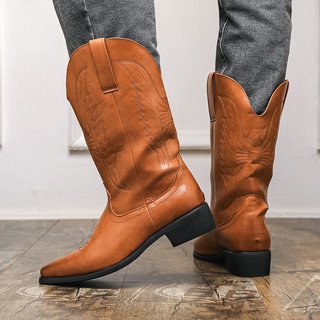 Botas de Cowboy ocidentais americanas, novo estilo, botas de cano alto, botas de equitação mongol, ciclismo ao ar livre,