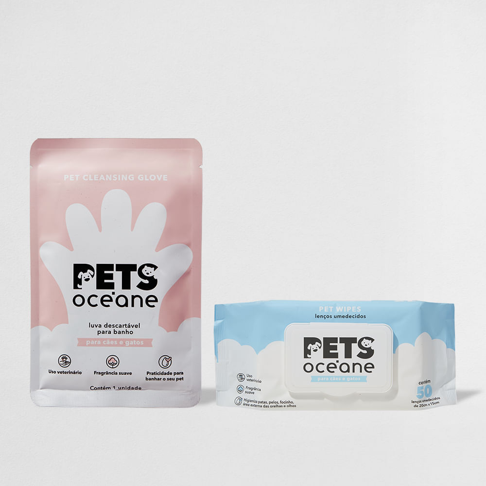 Kit Lenço Umedecido + Luva Descartável para Cachorro e Gato (2 Produtos)
