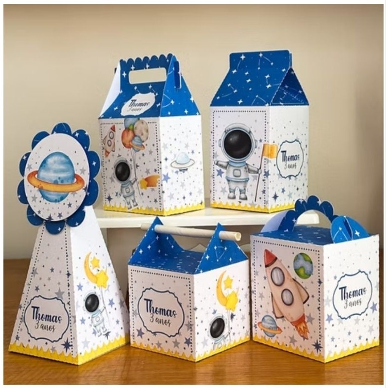 Kit Festa Astronauta Personalizado Luxo | Caixinhas Lembrancinha Infantil Aniversário Menino | Pegue Monte — imagem 2 de 2