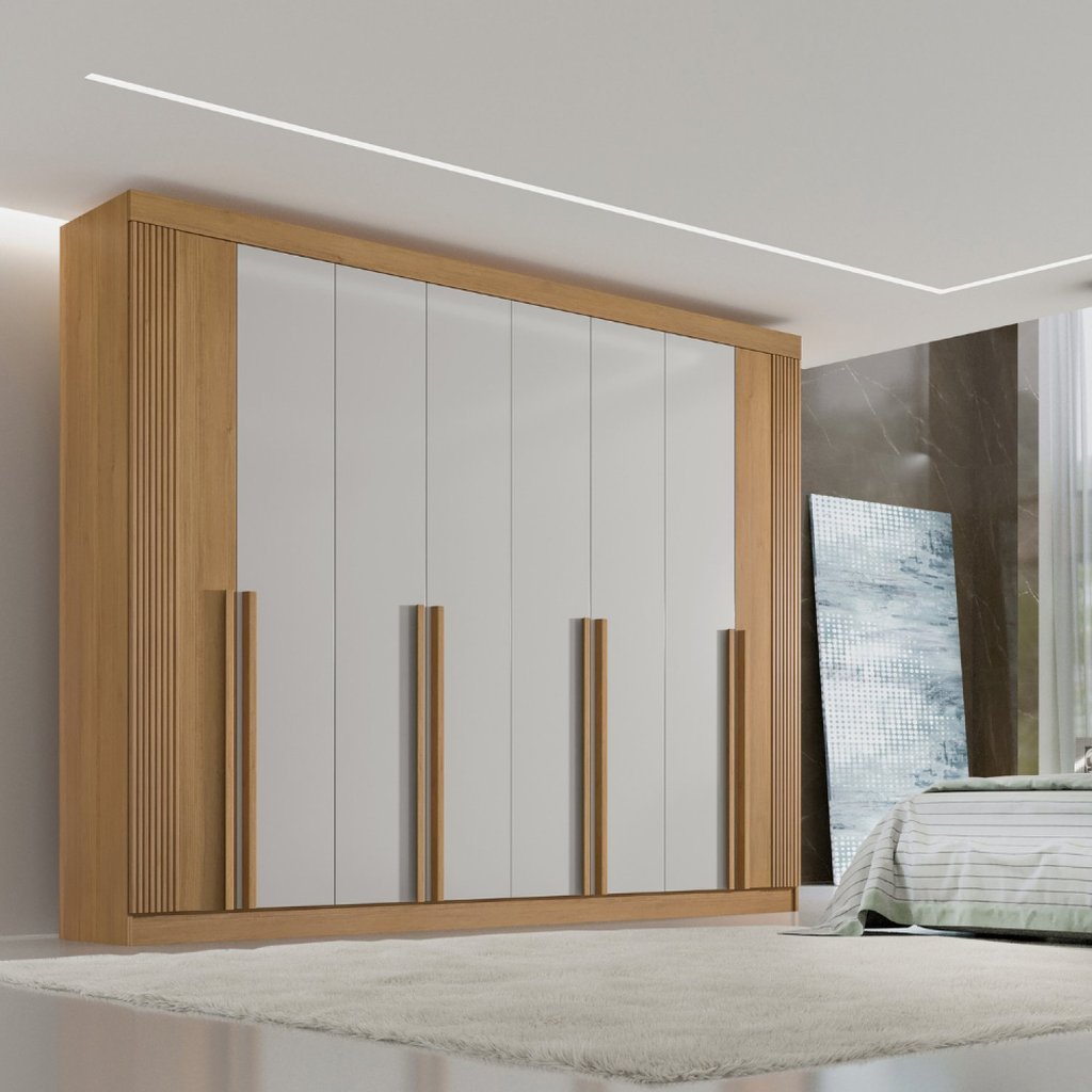 Guarda-Roupa Casal MDF 8 Portas Ripado Imperio Cinamomo/Off White