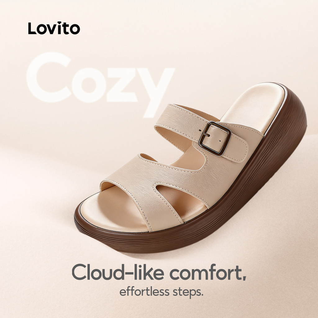 Lovito Sandálias Rasteiras Casuais De Estilo Coreano Para Mulheres LFAS7018