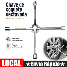 Chave De Roda Cruz 4 Bocas 17 x 19 x 21 x 23mm Aço Universal Reforçada Carro SUV Cruzada