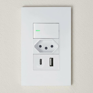 Tomada USB USB-C 10A com Interruptor LED Espelho 4x2 Branco Modular