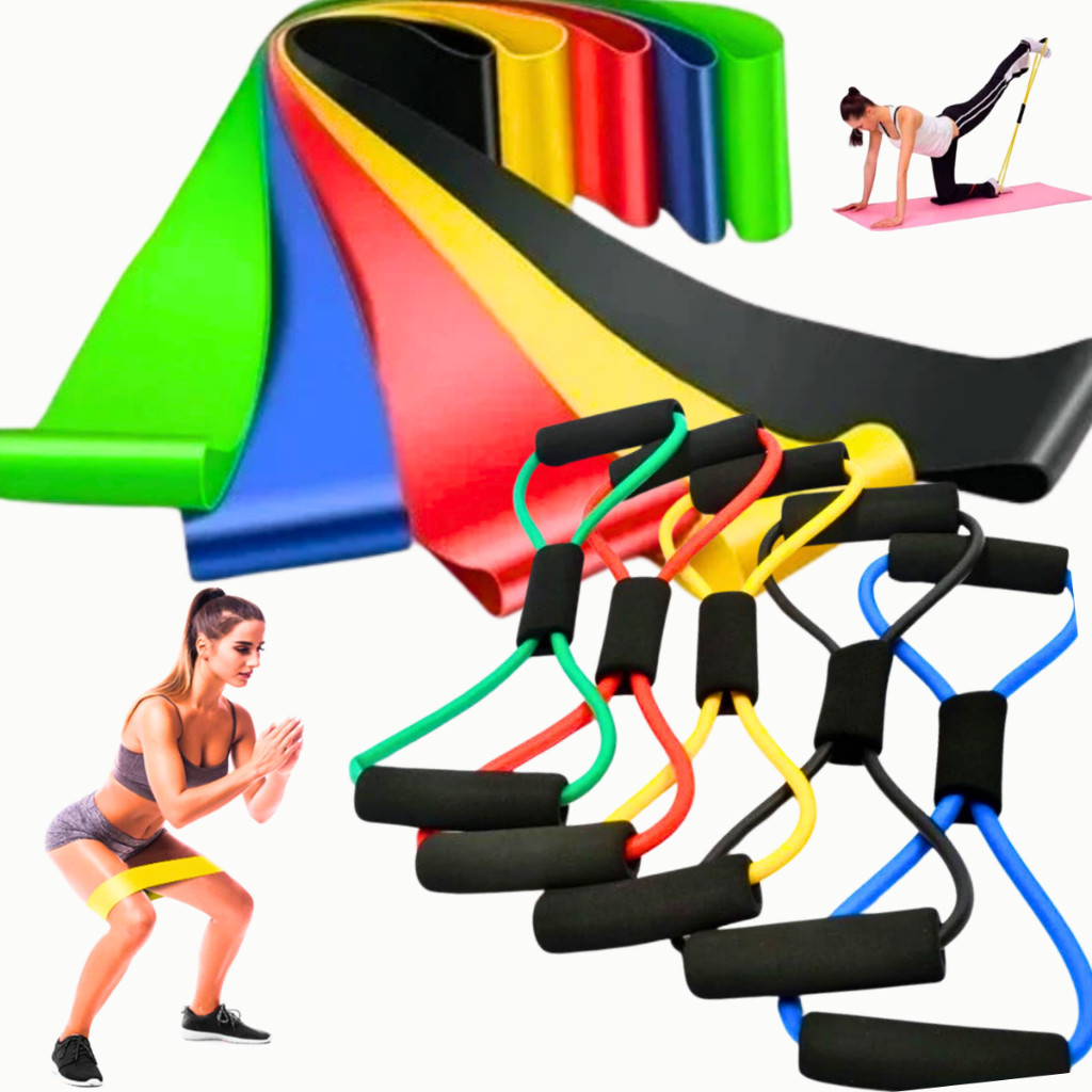 Kit 5 Mini Bands + Elástico Extensor Cross Exercício em Casa Academia Funcional Yoga Pilates Fisioterapia Musculação