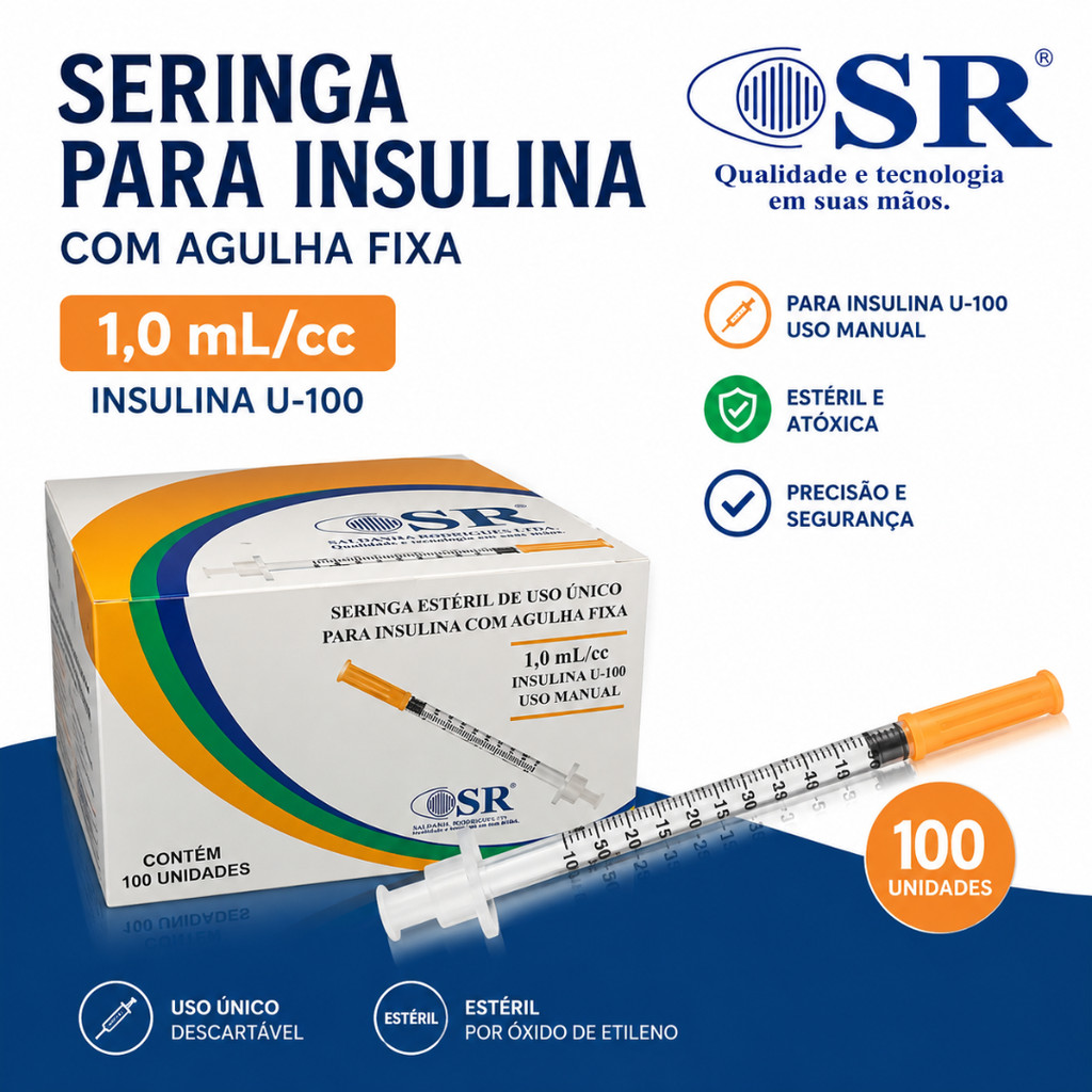 Seringa Insulina SR 1ml com Agulha Fixa 31G 6x0,25mm Caixa com 100 Unidades