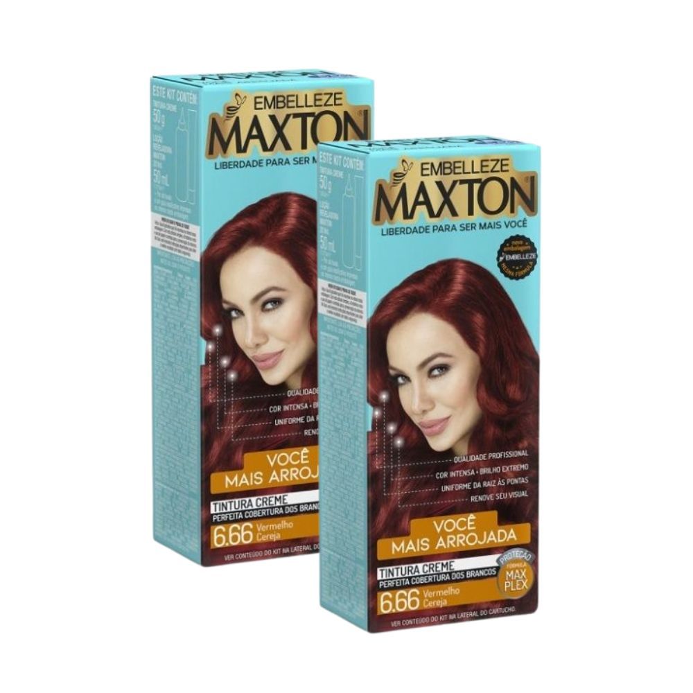 Kit 2 Tintura Creme Maxton Vermelho Cereja 6.66