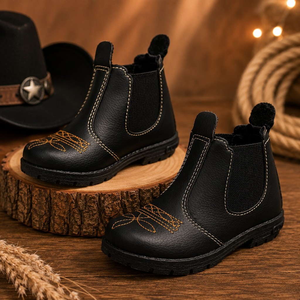 Bota Infantil Feminina Cano Baixo Agro Country Jeca Confortável Antiderrapante Casual Fácil Calçar