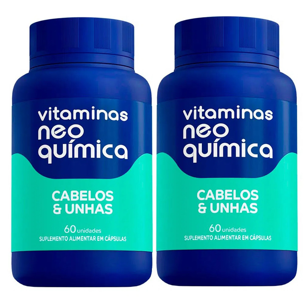 Kit 2 Suplemento Cabelos e Unhas Neo Química 60 Cápsulas Cada Total 120 Cápsulas