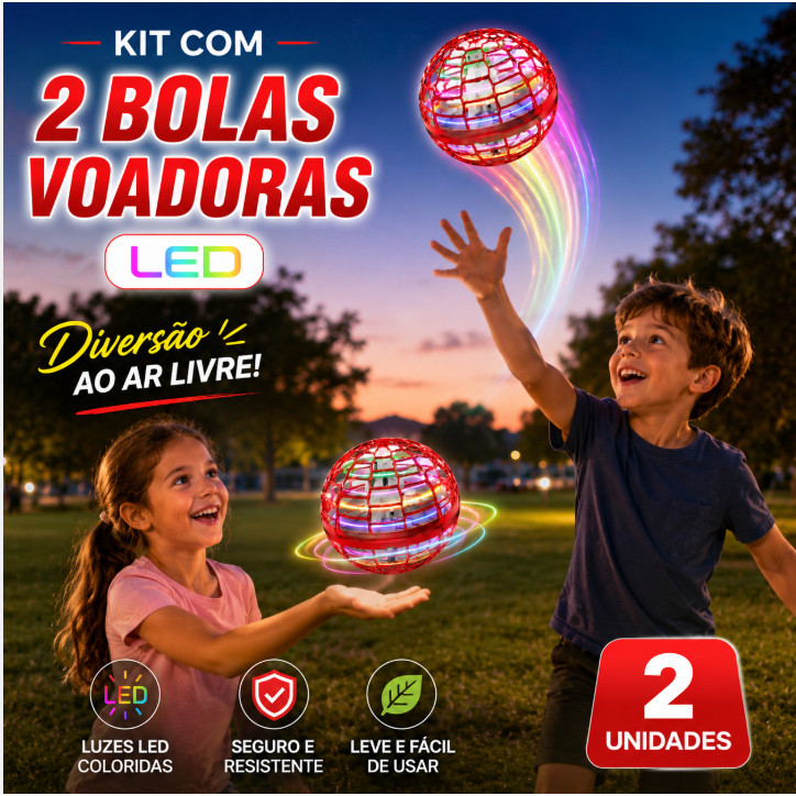 Kit 2 Bolas Voadoras LED RGB Recarregáveis USB-C Brinquedo Infantil Interativo Efeito Boomerang