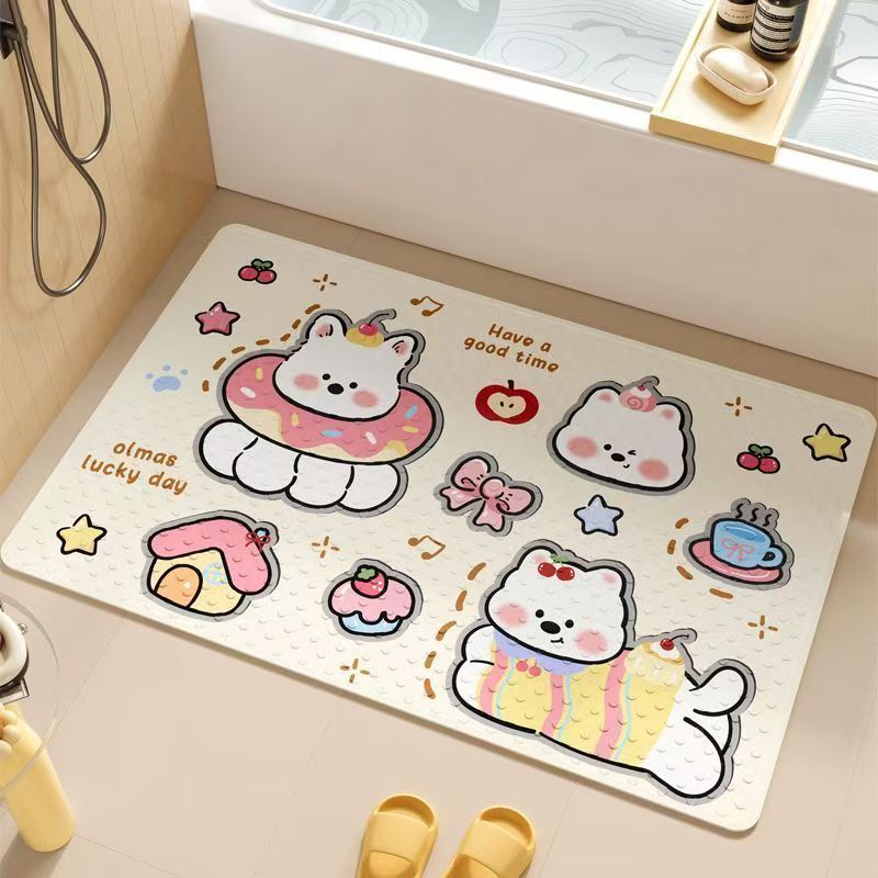 Tapete de banheiro infantil em PVC à prova d'água com desenho animado fofo para chão e chuveiro.