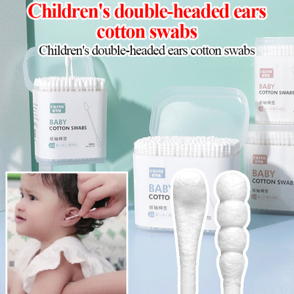 [Para Bebês e Crianças] 200PCS Children’s double-headed ear picking cotton swabs Cotonete Infantil/Limpeza/Segura