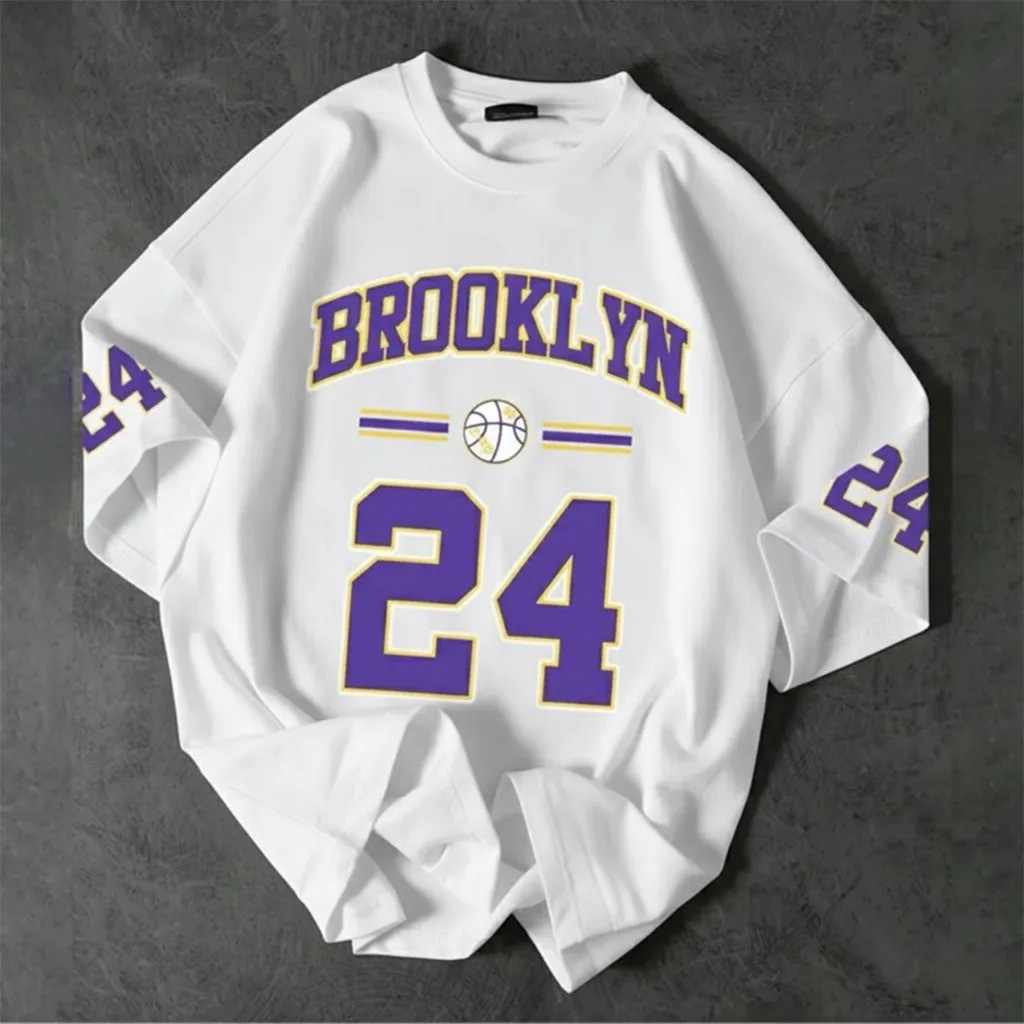 Camiseta Unissex Basquete Brooklyn 24 Streetwear 100% Algodão Manga Curta Casual Moderna Estampada