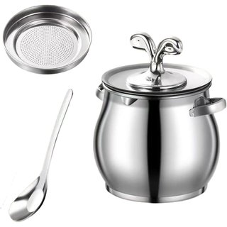 Recipiente para Gordura de Bacon, Armazenamento em Aço Inoxidável, Suporte para Gordura com Espáe Filtro, Coletor d